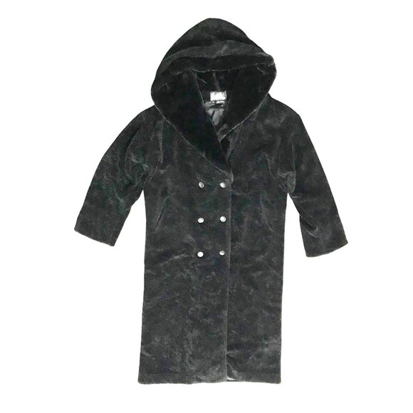 TSUNAMI Canada Womens M Faux Fur Black Maxi Coat Hood Double Breasted Warm - Picture 1 of 9